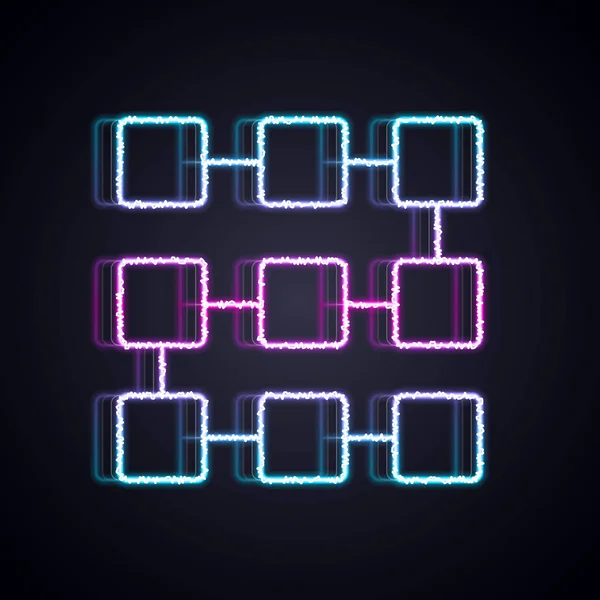 Glödande Neon Line Nft Blockchain Teknik Ikon Isolerad Svart Bakgrund — Stock vektor