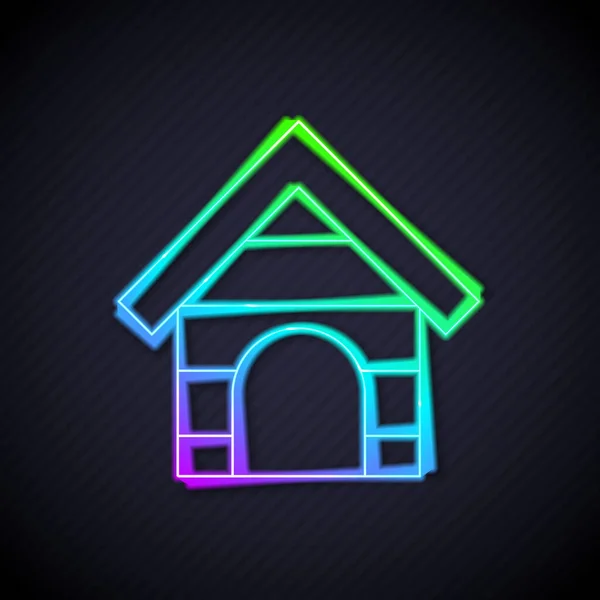 Glowing Neon Line Dog House Icon Isolated Black Background Dog — Stock Vector
