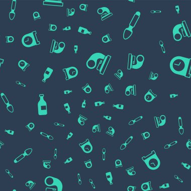 Eski gramofonu, gümüş kaşığı, bir şişe şarabı ve antika saati pürüzsüz desene ayarla. Vektör