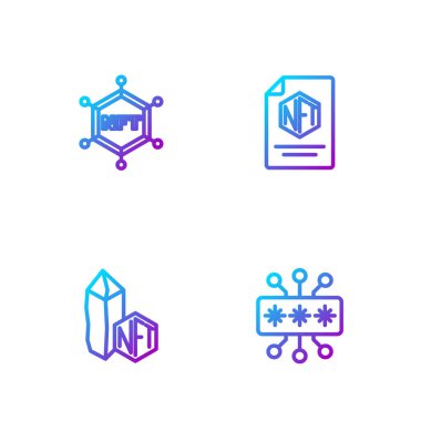 Siber Güvenlik Hattı, NFT Dijital Şifreleme Sanatı, Engelleme Teknolojisi ve Sözleşme. Renk simgeleri. Vektör