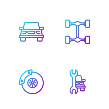 Hat servisini, fren diskini kalibre ve Chassis arabasını ayarla. Renk simgeleri. Vektör