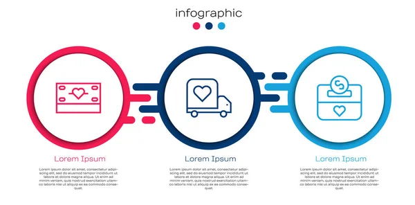 Set Line Donation Charity Delivery Truck Heart Business Infographic Template — Stock Vector
