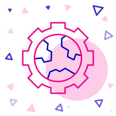 Dünya 'nın Küre Küresi beyaz arka planda izole edilmiş dişli ya da dişli simgesi. Parametreler ayarlanıyor. Global Seçenekler. Renkli taslak konsepti. Vektör