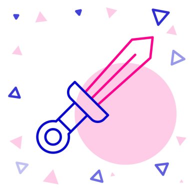 Beyaz arka planda izole edilmiş Ortaçağ kılıç simgesi. Ortaçağ silahı. Renkli taslak konsepti. Vektör