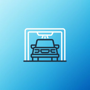 Çizgi Araba Yıkama ikonu mavi arkaplanda izole edildi. Araba yıkama ve su bulutu ikonu. Renkli taslak konsepti. Vektör