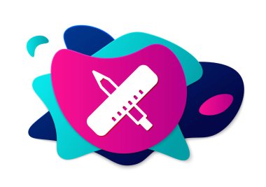 Beyaz arkaplanda renkli çapraz cetvel ve kalem simgesi izole edildi. Düz sembol. Çizim ve eğitim araçları. Sıvı şekilli soyut pankart. Vektör