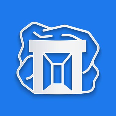 Kağıt kesiği, mavi arka planda izole edilmiş altın madeni simgesi. Kağıt sanatı tarzı. Vektör