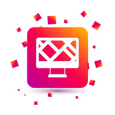 Beyaz Bilgisayar monitörü ve katlanmış harita beyaz arkaplanda izole edilmiş konum imleci simgesi. Kare renk düğmesi. Vektör