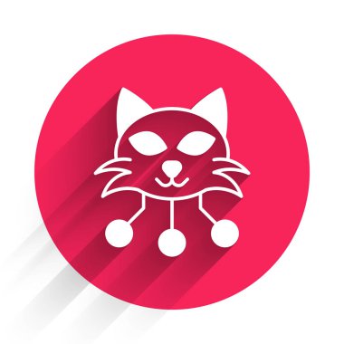 Beyaz NFT dijital kripto resim simgesi uzun gölge arkaplan izole. Para iadesi olmayan jeton. Kırmızı daire düğmesi. Vektör