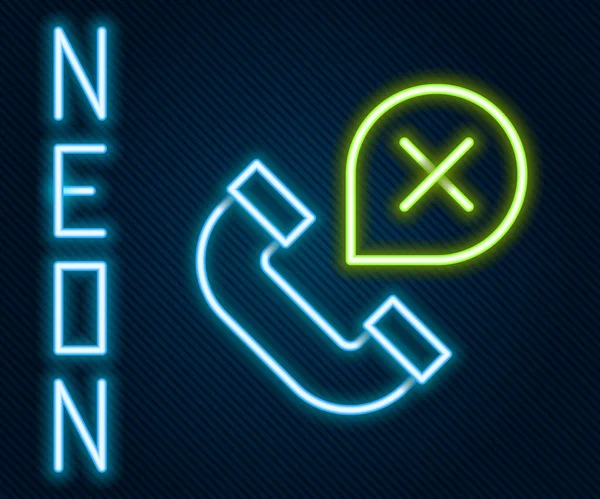 Glowing neon line Declined or missed phone call icon isolated on black background. Telephone handset. Phone sign. Colorful outline concept. Vector — Stock Vector