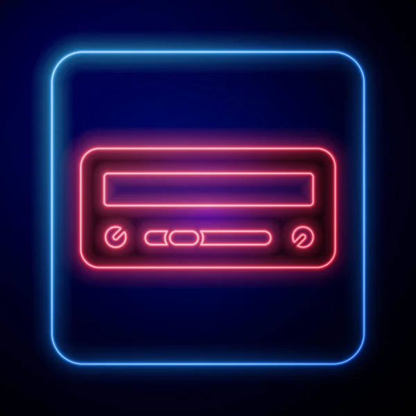 Glowing neon Car audio icon isolated on black background. Fm radio car audio icon. Vector — Vetor de Stock
