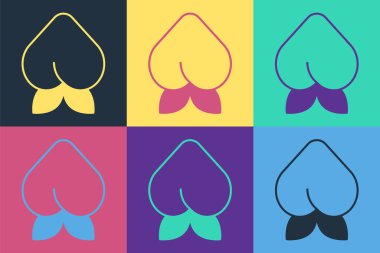 Pop art Peach meyvesi ya da renkli arka planda yaprak ikonu olan nektarin. Vektör