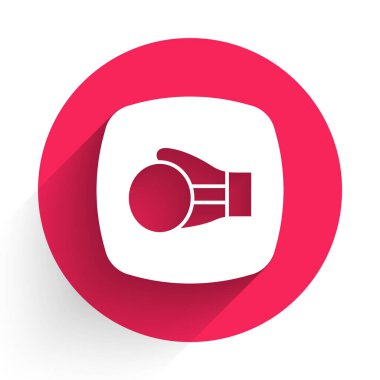 Uzun gölgeli beyaz boks eldiveni ikonu. Kırmızı daire düğmesi. Vektör