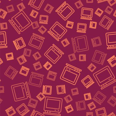 Kahverengi çizgi Retro TV simgesi kırmızı arkaplanda izole edilmiş. Televizyon tabelası. Vektör