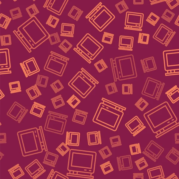 Kahverengi çizgi Retro TV simgesi kırmızı arkaplanda izole edilmiş. Televizyon tabelası. Vektör