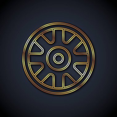Siyah arka planda izole edilmiş araba simgesi için altın çizgili Alloy tekerleği. Vektör