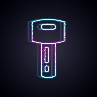 Siyah arka planda izole edilmiş uzaktan kumandalı parlak neon çizgili araba anahtarı. Araba anahtarı ve alarm sistemi. Vektör