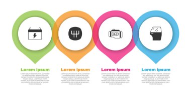 Araba aküsünü ayarlayın, vites kolu, motor ve kapıyı kontrol edin. Ticari bilgi şablonu. Vektör