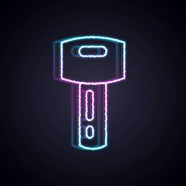 Glowing neon line Car key with remote icon isolated on black background. Car key and alarm system. Vector — Stock Vector