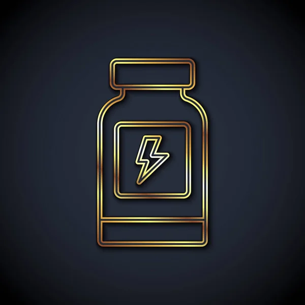 Gold line Energy drink icon isolated on black background. Vector — Stock Vector