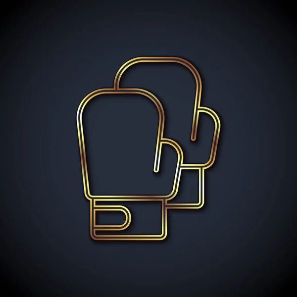 Goldene Linie Boxhandschuh-Symbol isoliert auf schwarzem Hintergrund. Vektor — Stockvektor
