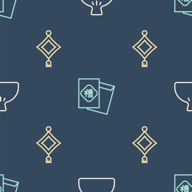 Hamur köftesi, Çin kâğıdı feneri ve yeni yılı pürüzsüz bir şablona göre ayarla. Vektör