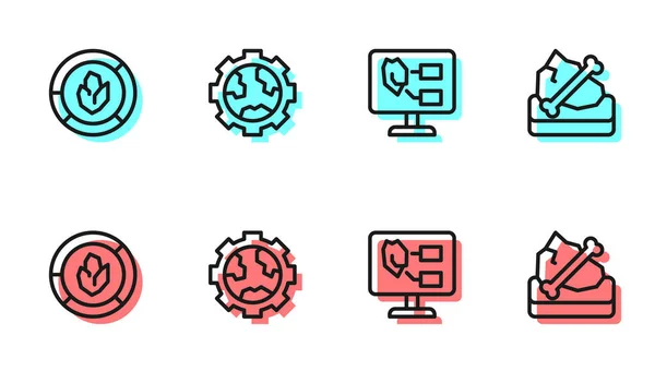 Set line Soil analysis, Gear wheels and earth and Archeology icon. Vector — Vector de stock
