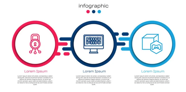 Set line Cyber security, Binary code and NFT Digital crypto art. Business infographic template. Vector — стоковый вектор