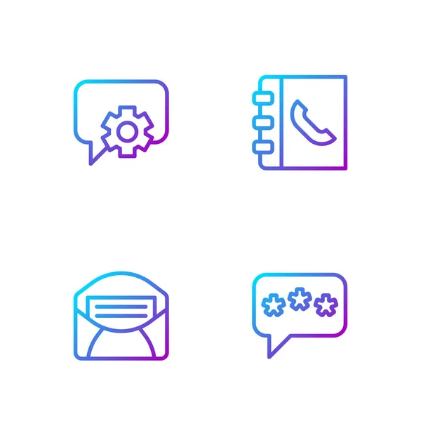 Set line Speech bubble chat, Mail and e-mail, Telephone 24 hours support and Phone book. Gradient color icons. Vector — Stock Vector