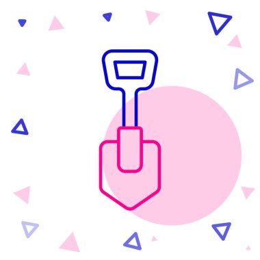 Beyaz arkaplanda çizgi küreği simgesi izole edildi. Bahçe aletleri. Bahçecilik, tarım, çiftçilik aleti. Renkli taslak konsepti. Vektör