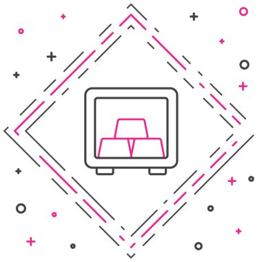 Beyaz arkaplanda izole edilmiş altın külçeli hat kasası. Bankada değerli metaller var. Metalik hazine. Güvenilir veri koruması. Renkli taslak konsepti. Vektör