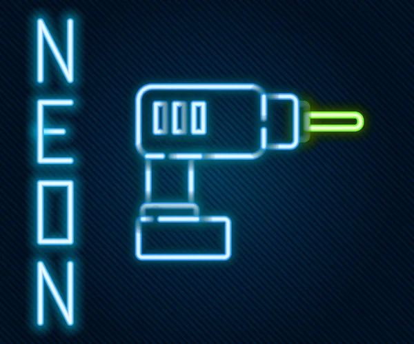 Glödande Neon Line Elektrisk Borr Maskin Ikon Isolerad Svart Bakgrund — Stock vektor