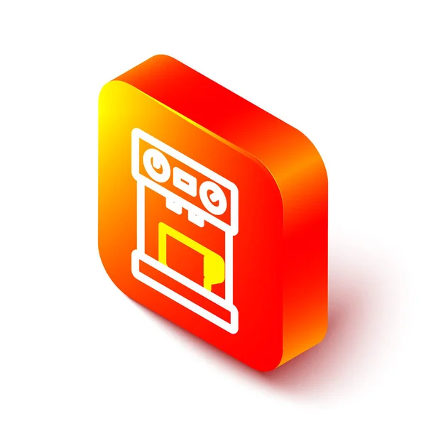 Isometric Line Coffee Machine Icon Isolated White Background Orange Square — ストックベクタ