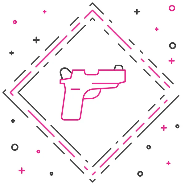 线条手枪或枪图标隔离在白色背景 警察或军队的手枪 小火器 五彩缤纷的概念 — 图库矢量图片