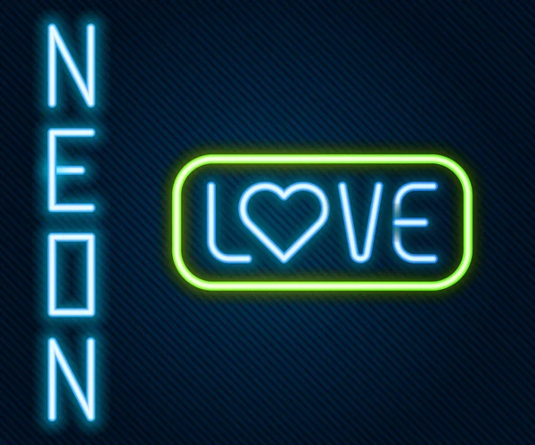 Glödande Neon Line Love Text Ikon Isolerad Svart Bakgrund Alla — Stock vektor