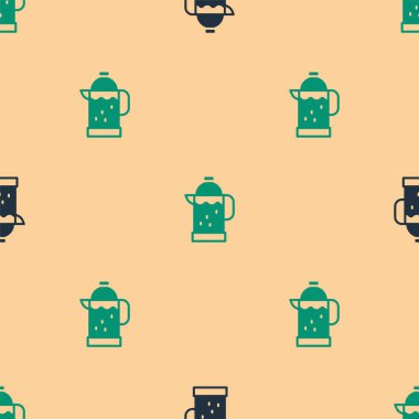 Yeşil ve siyah Fransız basın ikonu bej arka planda kusursuz desen izole etti. Vektör