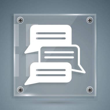 Beyaz Çevrimiçi Psikolojik Danışmanlık Mesafesi simgesi gri arka planda izole edildi. Psikoterapi, psikolojik yardım, online psikiyatrist danışmanlığı. Kare cam paneller. Vektör