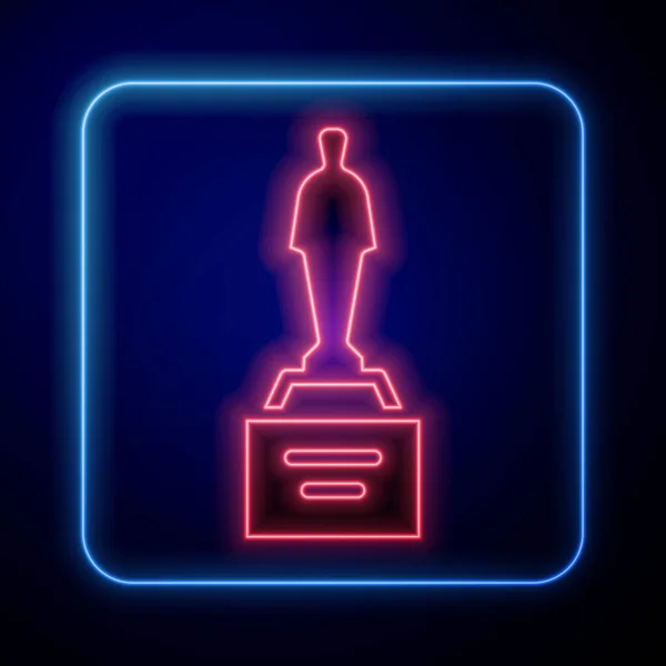 Glowing Neon Movie Trophy Icon Isolated Black Background Academy Award — Archivo Imágenes Vectoriales