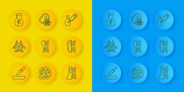 Hat Pipette, Biyolojik Tehlike sembolü, genetiği değiştirilmiş tavuk, DNA araştırması, arama, et, tüp ve matara, Gmo ve ikon. Vektör