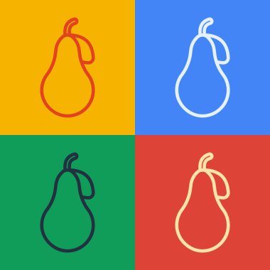 Pop Art Line Pear simgesi renk arkaplanında izole edildi. Yaprak sembollü meyve. Vektör