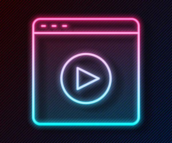 Świecąca Neon Line Online Play Wideo Ikona Izolowane Czarnym Tle — Wektor stockowy