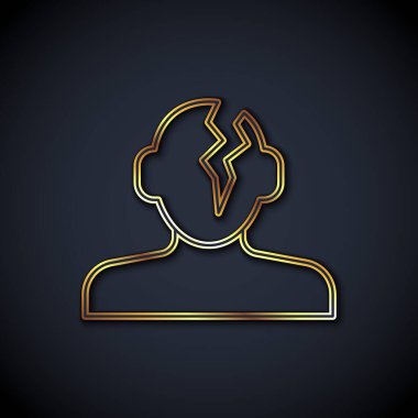 Psikoloji ikonundaki soruna altın çizgili çözüm siyah arka planda izole edildi. Akıl sağlığı terapisi. Vektör