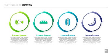 Tavuk budu, ekmek, sosisli sandviç ve muz. Ticari bilgi şablonu. Vektör