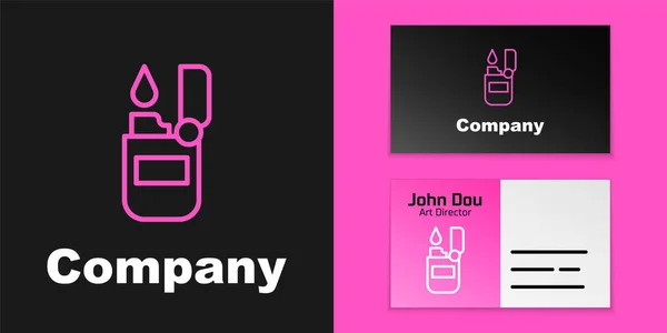 Pink Line Lighter Icon Isolated Black Background Logo Design Template — Vector de stock