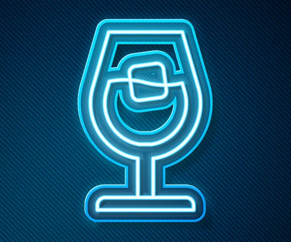 Ligne Lumineuse Néon Icône Verre Vin Isolé Sur Fond Bleu — Image vectorielle