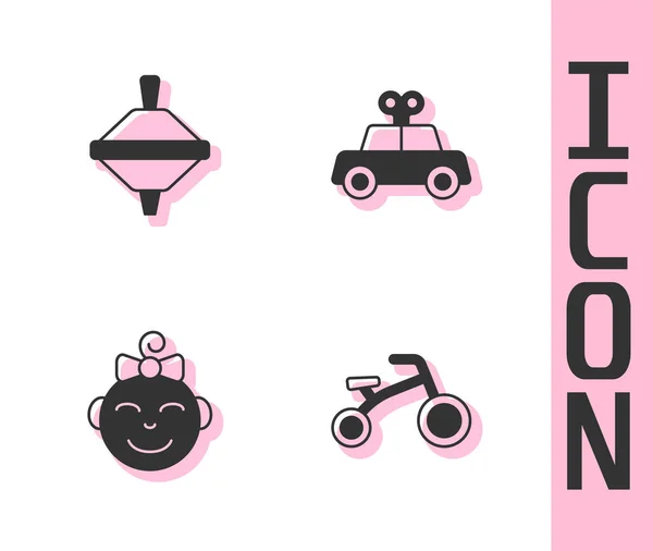 Набор Велосипедов Детей Вихревая Игрушка Маленькая Девочка Голова Игрушечная Машина — стоковый вектор