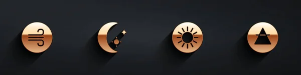 Set Windy Weather Moon Stars Sun Air Element Icon Long — Vettoriale Stock