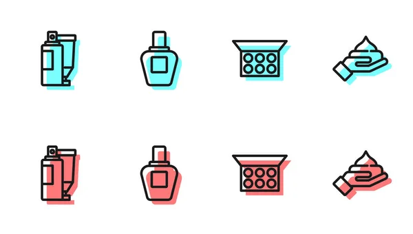 Set Line Makeup Powder Mirror Cream Lotion Cosmetic Tube Perfume — Vettoriale Stock