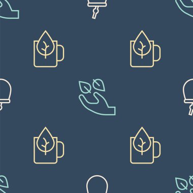 Düz desenli çay fincanı ve yapraklı çay bardağını ayarlayın. Vektör.