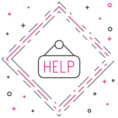 Beyaz arkaplanda metin yardım simgesine sahip Satır İmzalama tahtası. Renkli taslak konsepti. Vektör